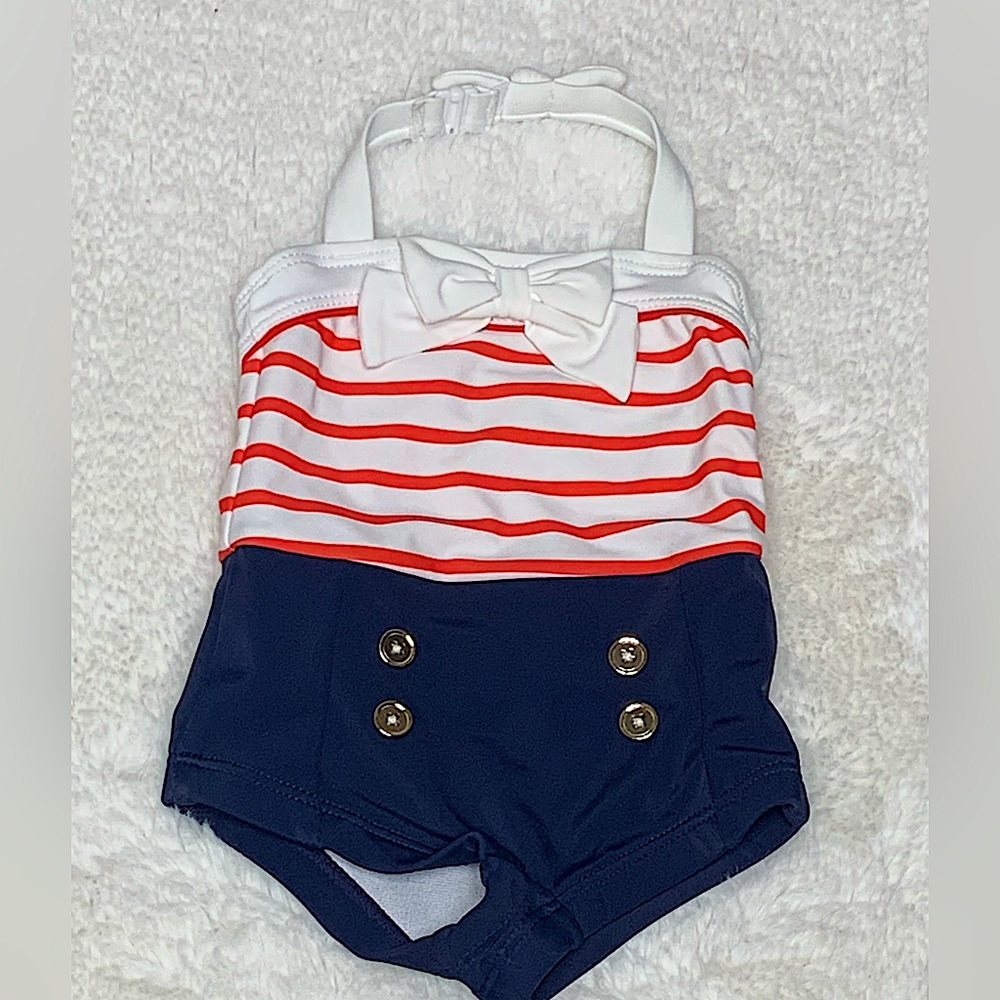 JANIE AND JACK RED WHITE AND BLUE ONE PIECE SWIMSUIT